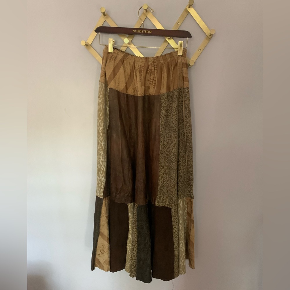 Leather Patchwork Brown Maxi Skirt - image 1